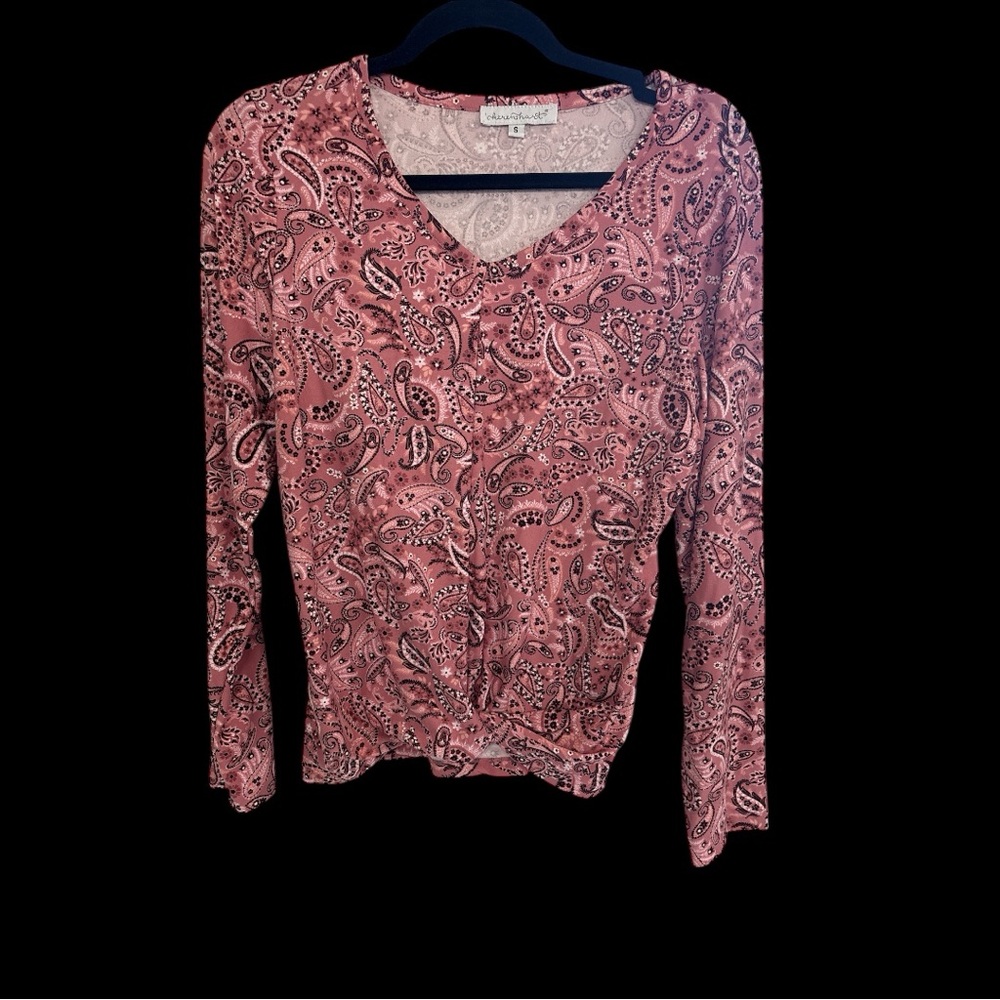 Keren Hart Pink Paisley Long Sleeve Top, sz Small